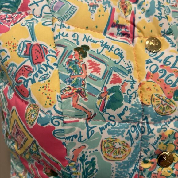 Lilly Pulitzer Lauren Puffer Vest Small In The Beginning Print Down Pockets - Picture 13 of 16